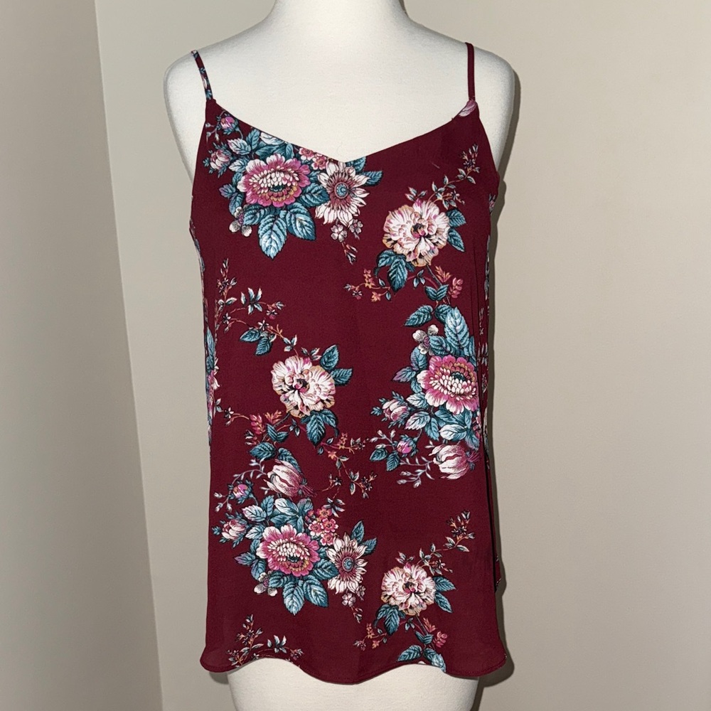 Pink Republic Women's Burgundy Floral Lined Adjustable Camisole Size M NWT